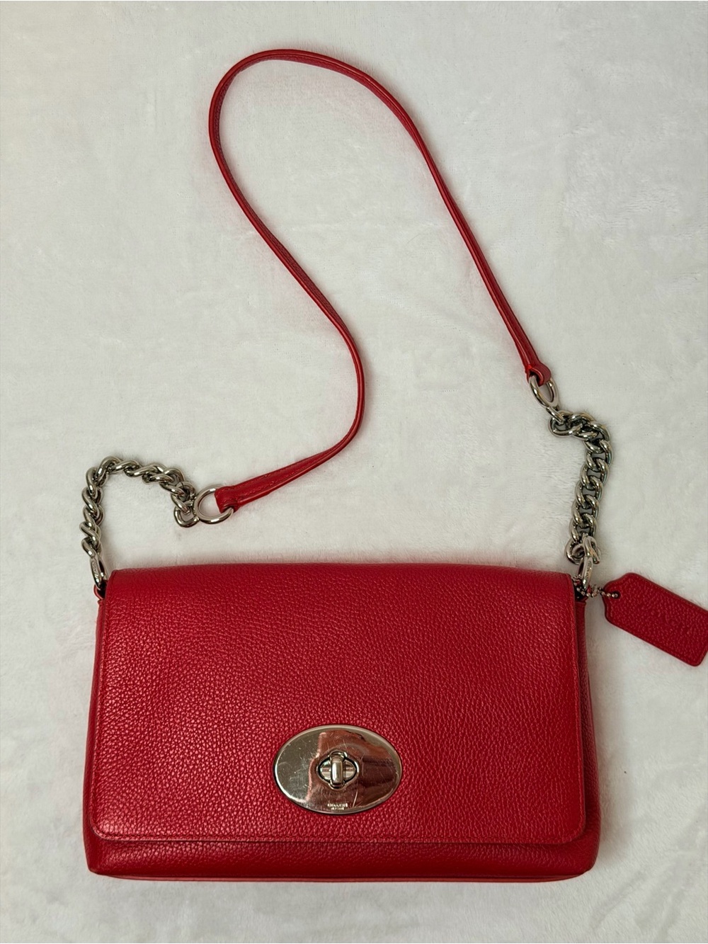 Coach Red Pebbled Leather Chain-Strap Crossbody